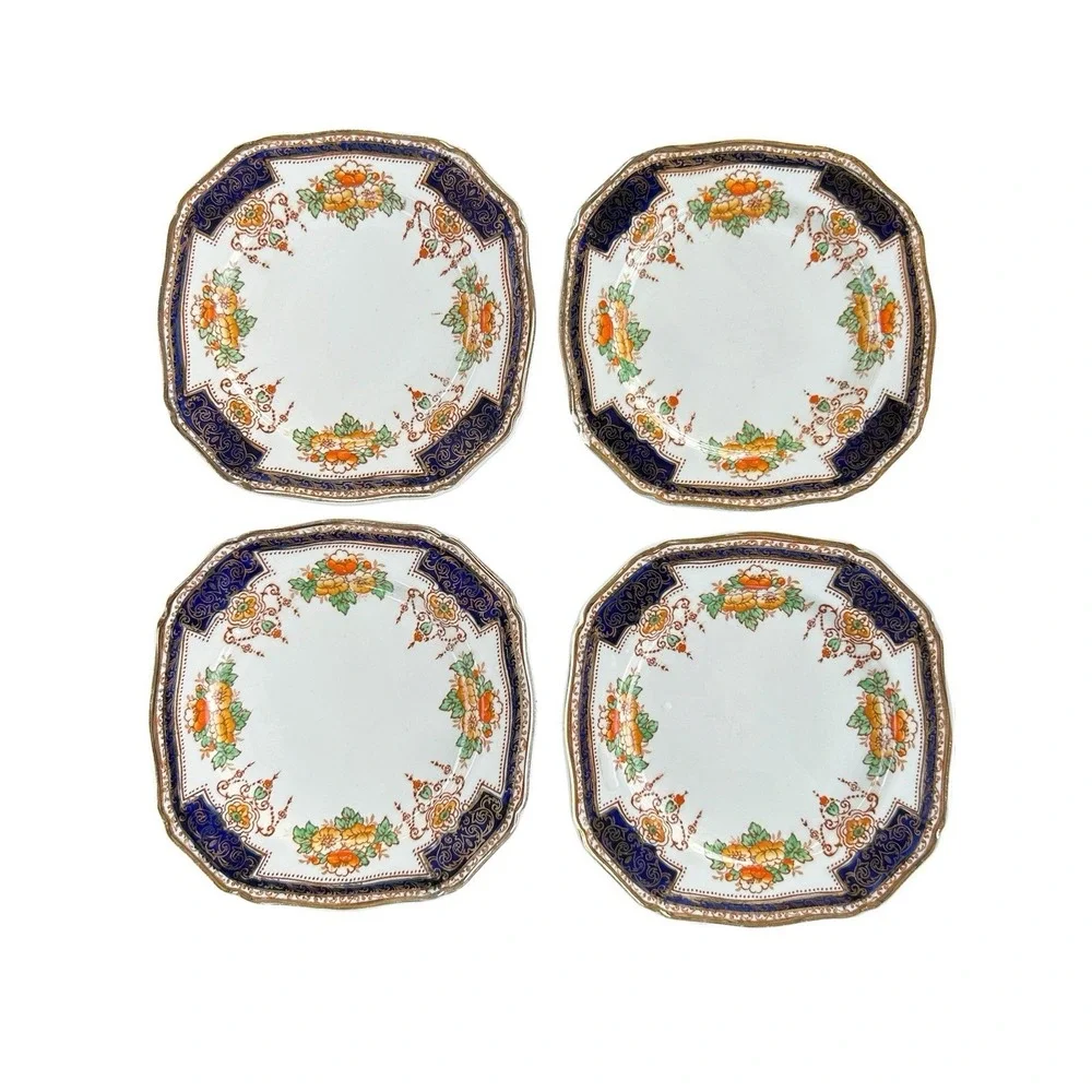 Vtg Royal Victoria  Semi Porcelain Square Bread Plates Set Of 4  England Floral